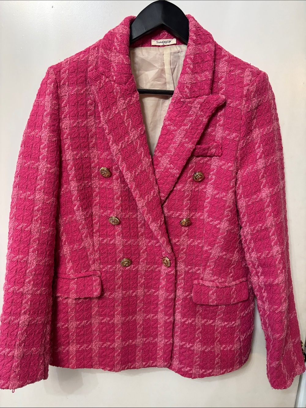 Sunday Up blazer Fuchsia pink tweed lined jacket sz Medium